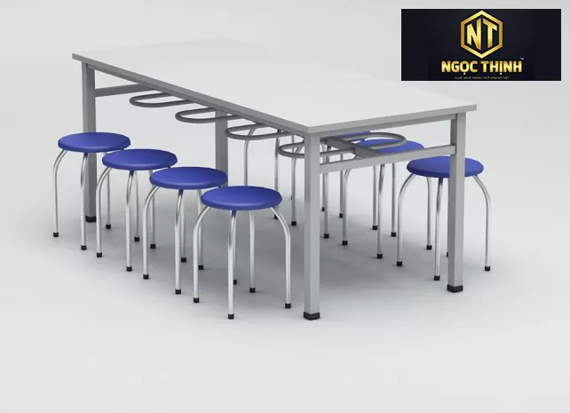 Bàn ăn công nghiệp inox 8 chỗ ngồi – chắc chắn, chống gỉ, giá xưởng